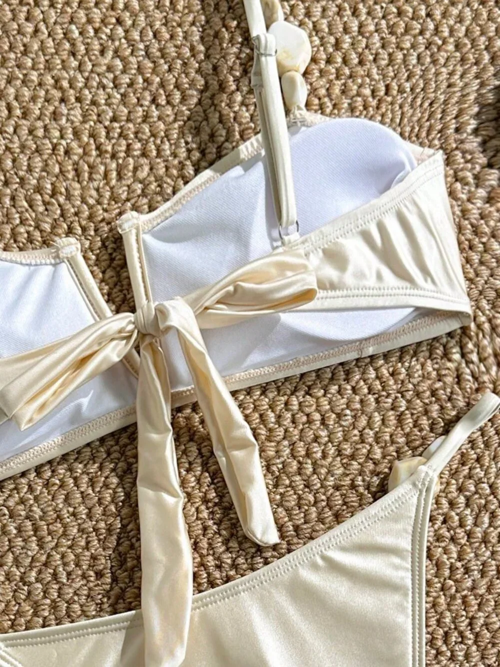 Apricot Sexy Women's Beach Satin Shell Decor Bikini Set